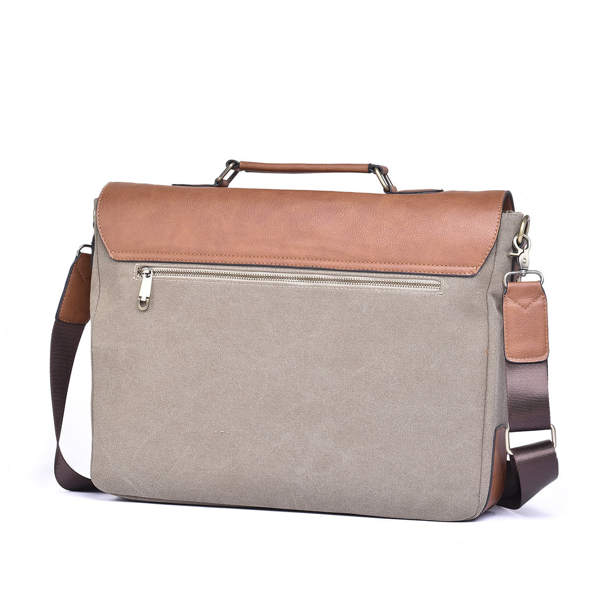 Normandy Genuine Leather & Canvas Laptop Messenger Briefcase