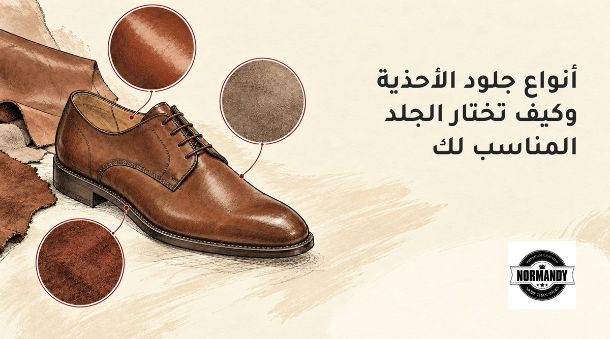 غلاف يوضح أنواع جلود الأحذية وكيفية اختيار الجلد المناسب لكل استخدام